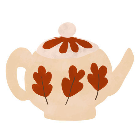 Cute cartoon teapot with autumn leaves. Vector illustration.のイラスト素材