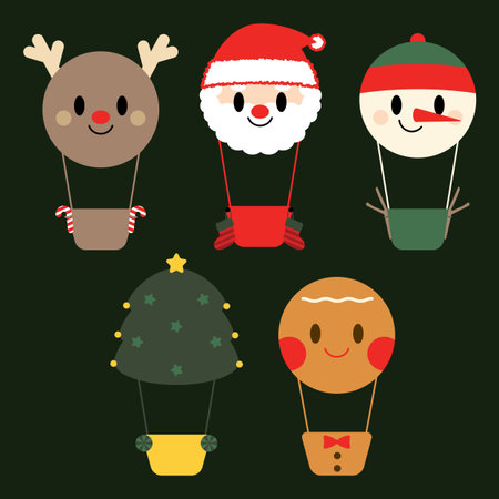 Christmas Characters Hot Air Balloon Setのイラスト素材
