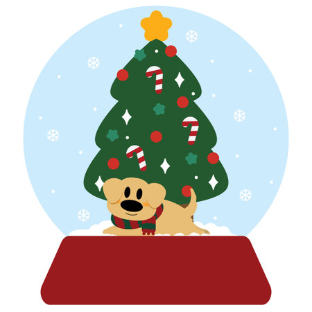 Cute Dog Christmas Tree Snow Globeのイラスト素材