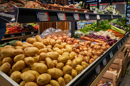 Variety of fresh vegetables in a supermarket. Shallow depth of field.の写真素材