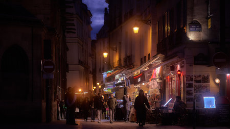 Paris street at nightの写真素材