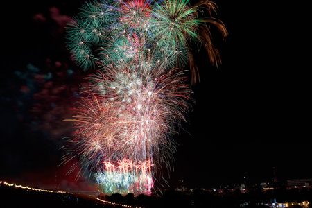 Colorful firework display for celebration happy new year and merry christmasの写真素材