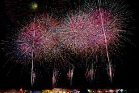Colorful fireworks display for celebration happy new year and merry christmasの写真素材