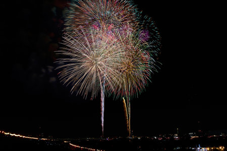 Colorful fireworks display at Pattaya International Fireworks Festival, Thailandの写真素材