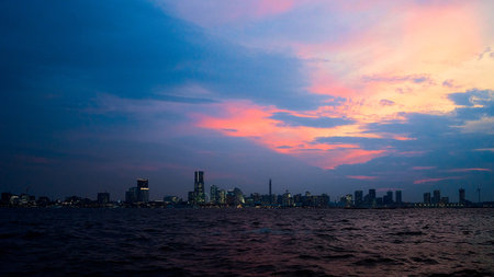 Beautiful sunset over the city of Bangkok, Thailand. Panoramic view.の写真素材