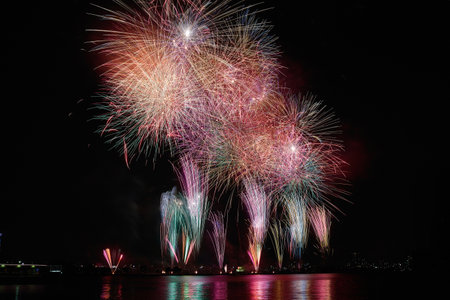 Fireworks at Pattaya International Fireworks Festival 2015, Thailand.の写真素材
