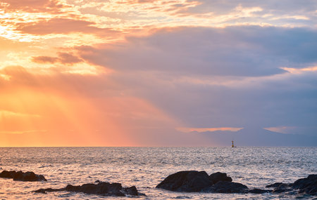 Sunset over the sea. Beautiful seascape at sunset.の写真素材