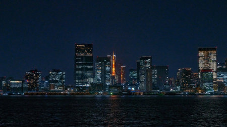 Skyline of Yokohama city at night, Japan.の写真素材