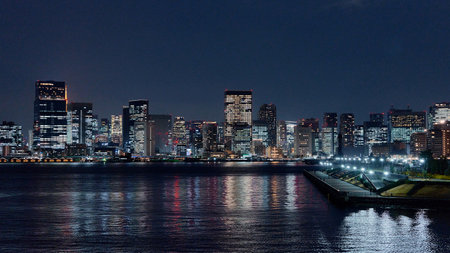 Osaka skyline at night, Japan. Osaka is a major port city and commercial center on the Japanese island of Honshu.の写真素材