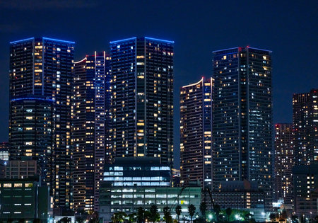 Skyscrapers in Yokohama at night, Japan.