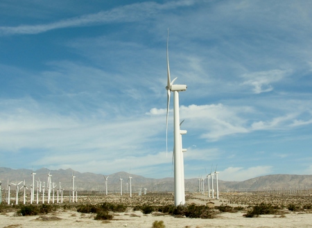Turbines at wind power plant in California, USAの写真素材