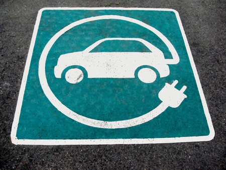 Eco electric car sign on asphaltの写真素材