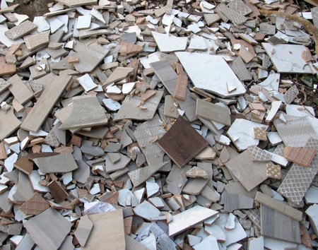 Pieces of cut tiles at the construction siteの写真素材