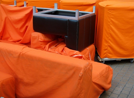 Furniture covered with orange fabricの写真素材