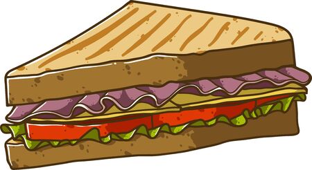 Ham and cheese sandwich on a white background in vector illustrationのイラスト素材