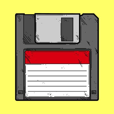 Computer floppy disk. Computer diskette, old version, on yellow background in vector illustrationのイラスト素材