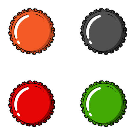 A metal cap on a glass bottle, in four color options, on a white background, in vector illustration.のイラスト素材