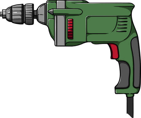 Construction hammer drill in green color vector illustration with no background.のイラスト素材