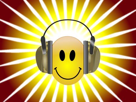 smiley with headphones illustrationの写真素材