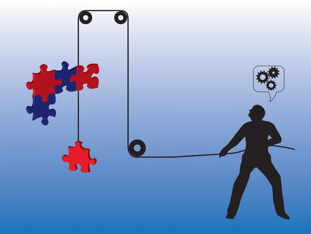 man lifting puzzle with help of mechanicのイラスト素材