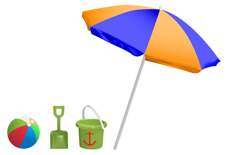 vector beach toys and umbrellaのイラスト素材