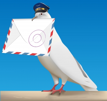 white carrier pigeon with pilot cap and letterのイラスト素材