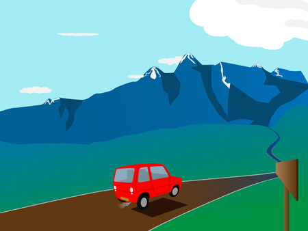 vector cartoon red car on the roadのイラスト素材