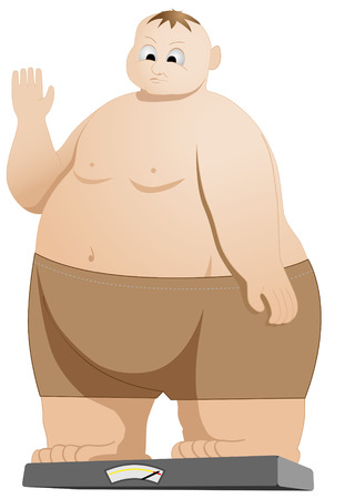 illustration of fat man weighing himselfのイラスト素材