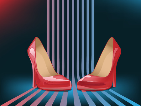 red woman shoes on blue backgroundのイラスト素材