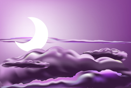 vector romantic scene with moon and pink cloudsのイラスト素材
