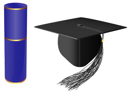 vector graduation cap and diploma on white backgroundのイラスト素材