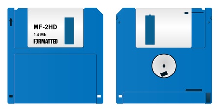 realistic floppy diskette, front and back  side, on white backgroundのイラスト素材