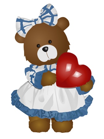 cute female teddy bear holding heartのイラスト素材