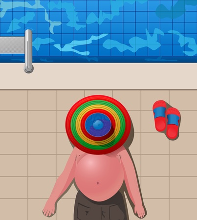 illustration of fat man lying under the sombrero by the swimming poolのイラスト素材
