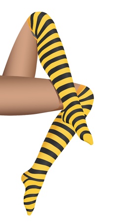 vector realistic woman legs with striped stocking on white backgroundのイラスト素材