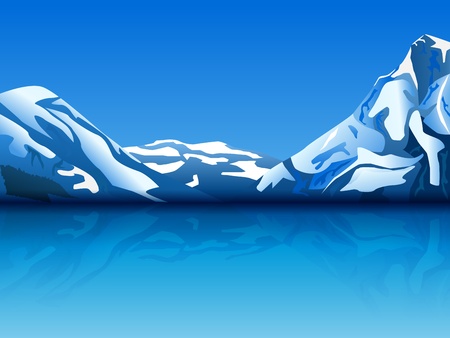 illustration of snowy mountains with reflection in the water,  transparency usedのイラスト素材