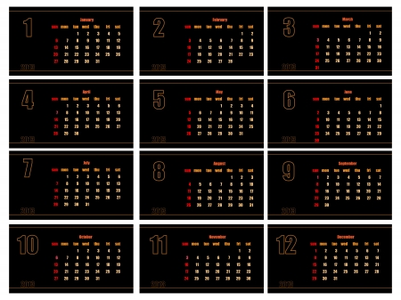vector black and gold table calendar, each month on separate layerのイラスト素材