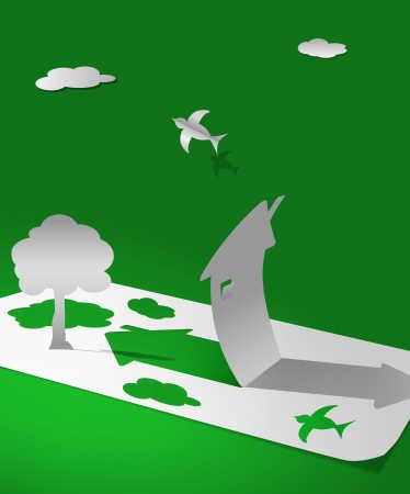 vector world made of paper concept illustration, eps10 file, gradient mesh and transparency usedのイラスト素材