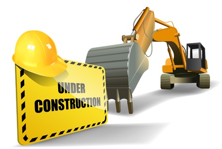 under construction sign with helmet and heavy machineのイラスト素材