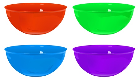 four plastic bowls various colors, gradient mesh usedのイラスト素材