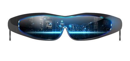 illustration of sunglasses with cityscape reflection, file, gradient mesh and transparency usedのイラスト素材