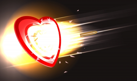 concept illustration of golden bullet breaking through heart target, gradient mesh and transparency usedのイラスト素材