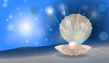 shiny pearl in the shell with place for your text, gradient mesh and transparency usedのイラスト素材