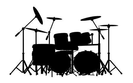 drum kit silhouette on white backgroundのイラスト素材