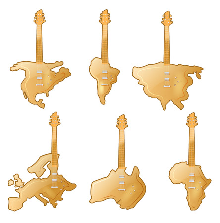 Illustration of World Continents as Guitarsのイラスト素材