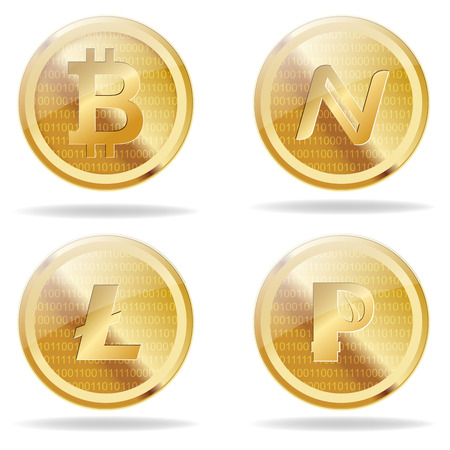 Vector Virtual Coins Icons, Eps10 Vector, Gradient Mesh and Transparency Usedのイラスト素材