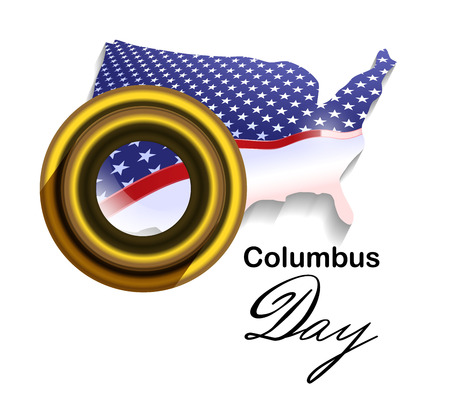 Vector Stylized USA Map and Telescope as a Columbus Day Concept Illustration, Eps10 Vector, Transparency Usedのイラスト素材