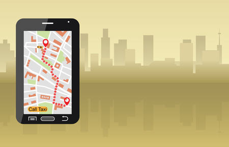 Vector Concept Illustration of Modern Taxi Service With Cityscape in The Background, Eps 10, Transparency Usedのイラスト素材