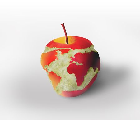world map carved in the appleのeditorial素材