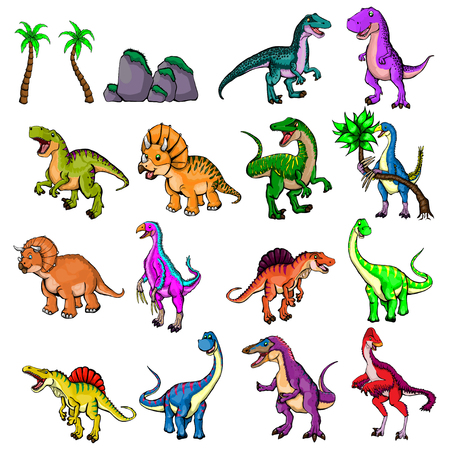 Isolated illustration of a set of dinosaursのイラスト素材